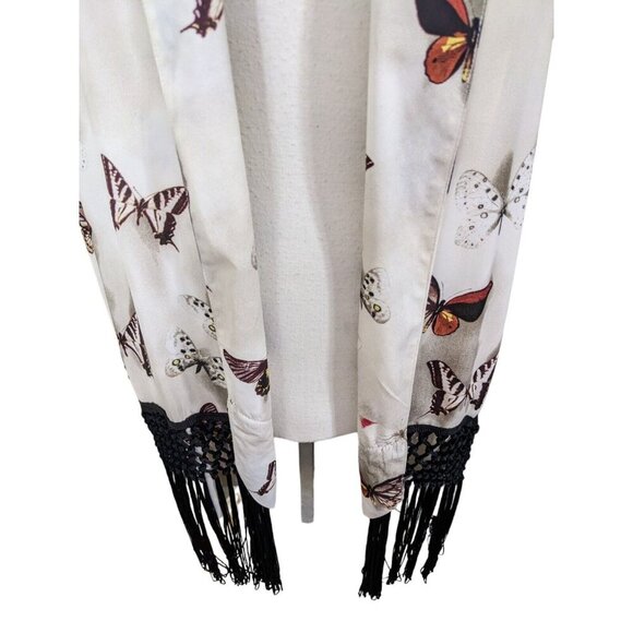 Womens Size 14 Longline Open Vest Fringed Butterfly Print Festival Artsy Boho - Picture 6 of 8